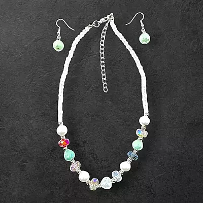 Pastel Mint Green Bead & Pearl Necklace and Earring Set | Elegant Fashion Jewelry