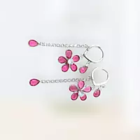 Pink Diamond Flower Drop Earrings - Long Dangle Statement Jewelry