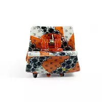 Retro Floral Mini Hair Claw Clip - Orange and Black Acetate Jaw Clip