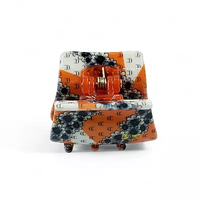 Retro Floral Mini Hair Claw Clip - Orange and Black Acetate Jaw Clip