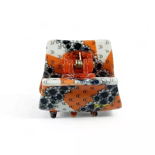 Retro Floral Mini Hair Claw Clip - Orange and Black Acetate Jaw Clip