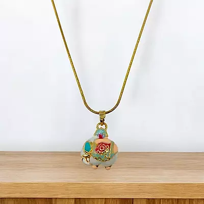 Gold-Tone Snake Chain Necklace with Colorful Enamel Animal Pendant