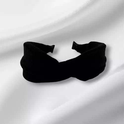 Chic Black Knotted Headband - Textured Fabric Hair Accessory