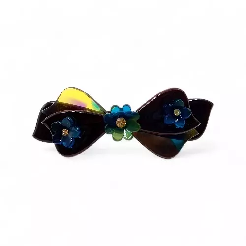 Elegant Teal and Green Bow Hair Barrette Clip for Women