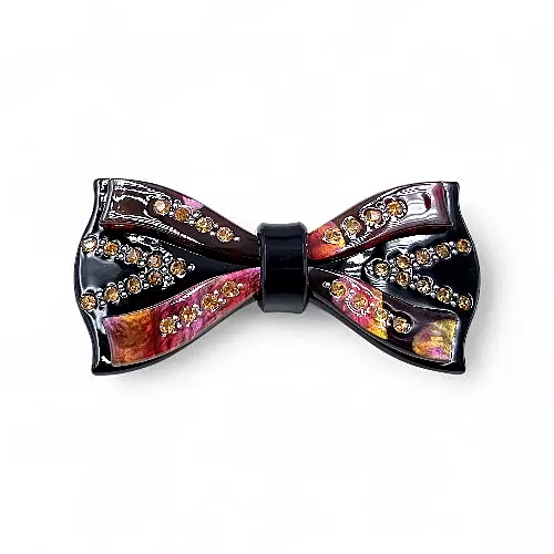 Elegant Black and Red Ribbon Hair Barrette Clip for Women