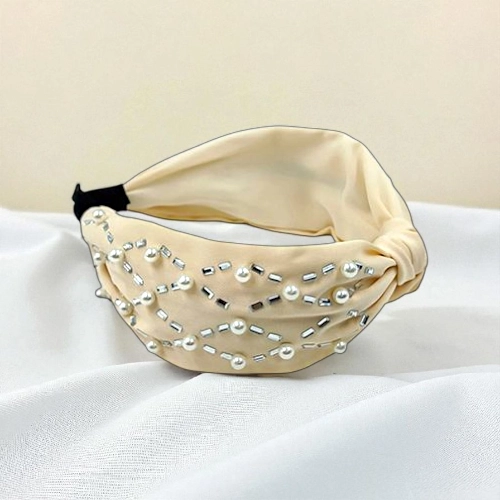 Elegant Pearl & Rhinestone Turban Knot Headband