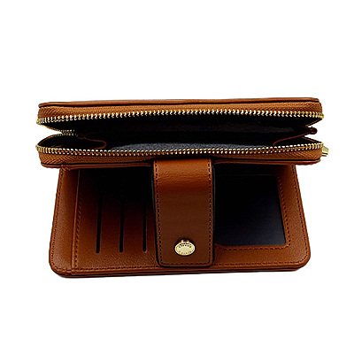 Women's Tan Faux Leather Bi-Fold Wallet with Zip Pocket