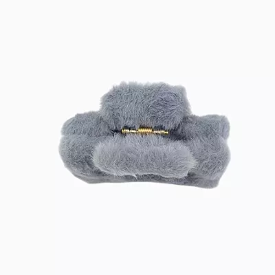 Plush Faux Fur Hair Claw Clip - Vibrant Grey Hair Clamp