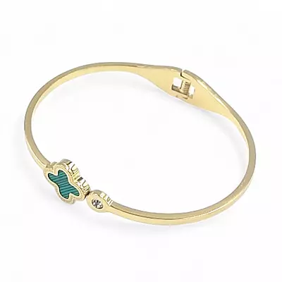 Green Clover Anti-Tarnish Gold Bangle - Stainless Steel
