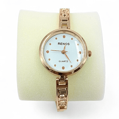 White Renos Rose Gold Women’s Watch & Crystal Bracelet Gift Set