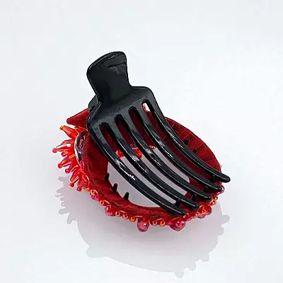 Chic Stripe Hair Claw Clip with Beaded Embellishments