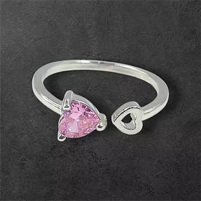 Heart Gemstone Adjustable Ring | Silver-Plated Statement Jewelry