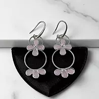 Lavender Floral Hoop Earrings - Silver-Toned Statement Dangle Earrings