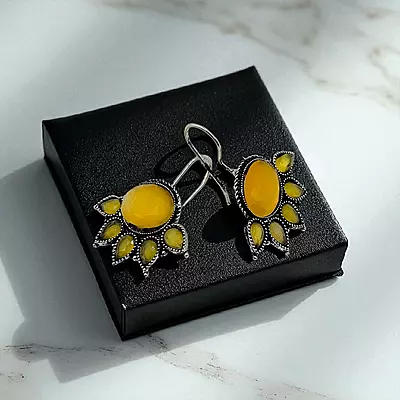 Yellow Crystal Silver-Plated Drop Earrings | Statement Jewelry