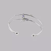 Elegant Purple Dragonfly Gold-Plated Double Cuff Bracelet with Zircon Stones