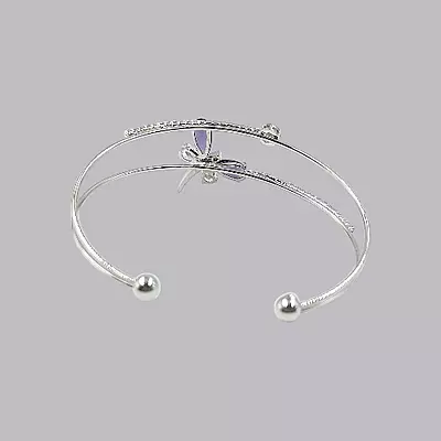 Elegant Purple Dragonfly Gold-Plated Double Cuff Bracelet with Zircon Stones