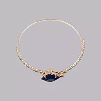 Blue Square Stone & Diamond Studded Gold-Toned Bangle Bracelet | Adjustable Fashion Jewelry