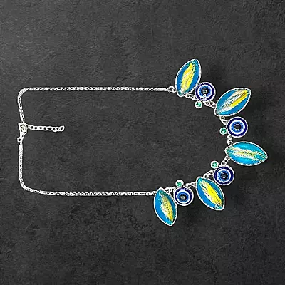 Protective Evil Eye Pendant Teal Necklace - Dichroic Glass Good Luck Charm