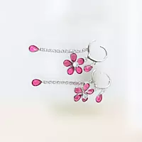 Pink Diamond Flower Drop Earrings - Long Dangle Statement Jewelry