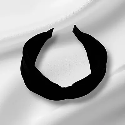 Chic Black Knotted Headband - Textured Fabric Hair Accessory