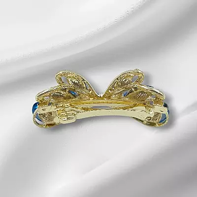 Gold Blue Crystal Butterfly Hair Barrette Clip