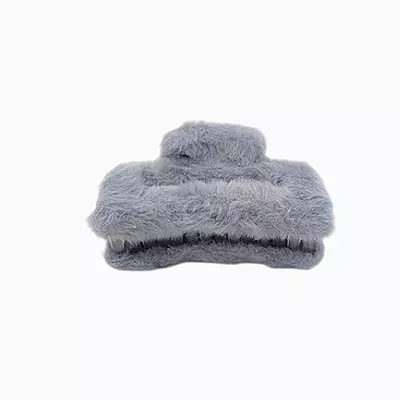 Plush Faux Fur Hair Claw Clip - Vibrant Grey Hair Clamp