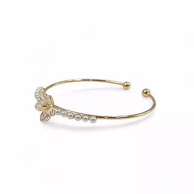 Kids' Gold-Tone Flower & Pearl Adjustable Cuff Bracelet