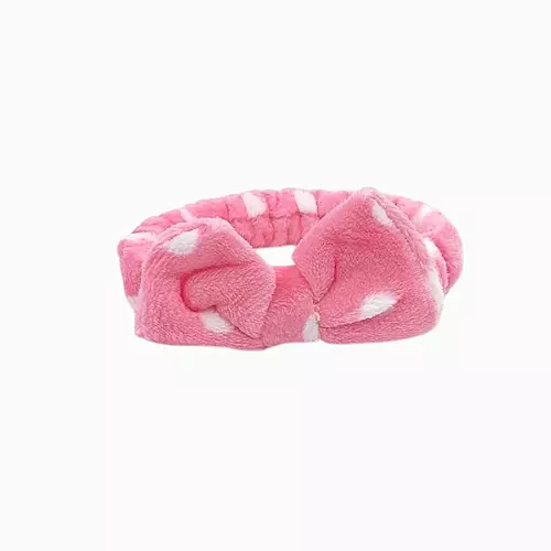 Baby Pink Plush Polka Dot Spa Headband | Soft Makeup & Skincare Band