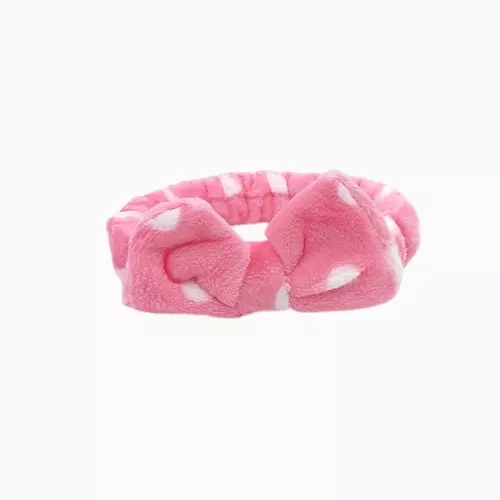 Baby Pink Plush Polka Dot Spa Headband | Soft Makeup & Skincare Band