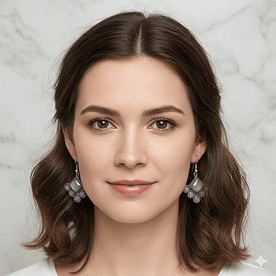 Geometric Gray Gemstone Earrings - Silver-Toned Drop Earrings