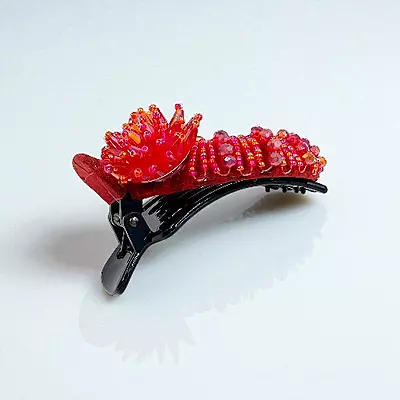 Chic Stripe Hair Claw Clip with Beaded Embellishments