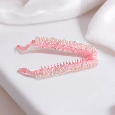 Elegant Pink Beaded Flexible Banana Hair Clip - Stylish Ponytail Holder