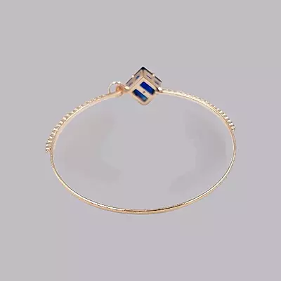 Blue Square Stone & Diamond Studded Gold-Toned Bangle Bracelet | Adjustable Fashion Jewelry
