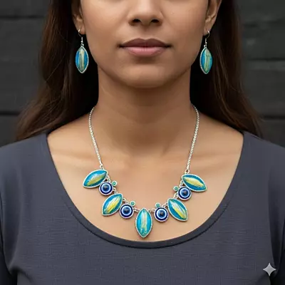 Protective Evil Eye Pendant Teal Necklace - Dichroic Glass Good Luck Charm
