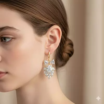Elegant CZ Bow Dangle Earrings | Crystal Pear-Cut Hook Drops