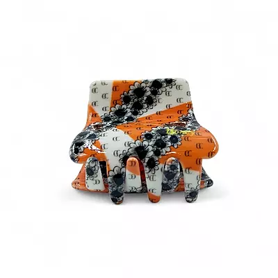 Retro Floral Mini Hair Claw Clip - Orange and Black Acetate Jaw Clip