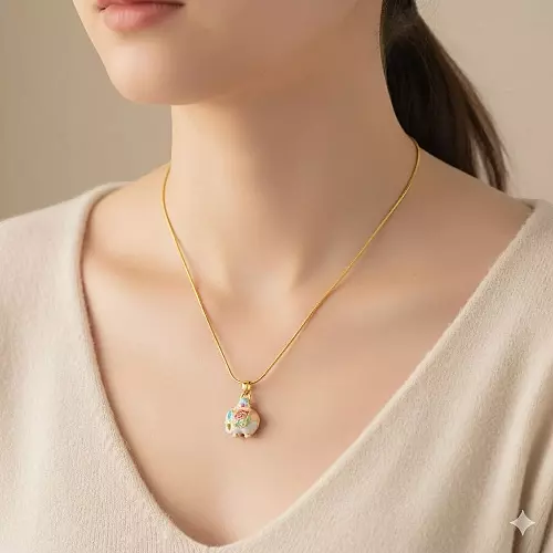 Gold-Tone Snake Chain Necklace with Colorful Enamel Animal Pendant