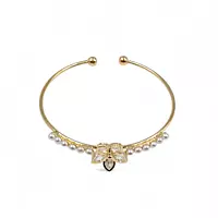 Kids' Gold-Tone Flower & Pearl Adjustable Cuff Bracelet