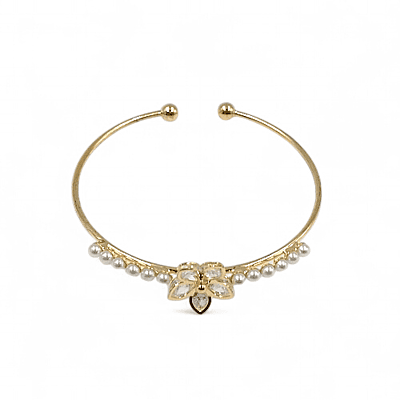 Kids' Gold-Tone Flower & Pearl Adjustable Cuff Bracelet