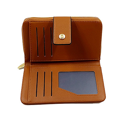 Women's Tan Faux Leather Bi-Fold Wallet with Zip Pocket