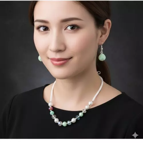 Pastel Mint Green Bead & Pearl Necklace and Earring Set | Elegant Fashion Jewelry