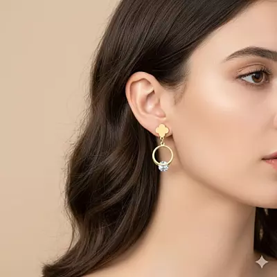 Modern Gold Stainless Steel Anti Tarnish Clover Dangle Earrings with Sparkling Gem