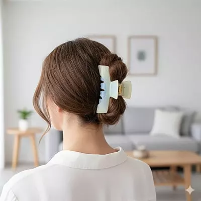 Wavy Blue & Cream Swirl Claw Clip | Large Glitter Hair Clip for Thick Hair