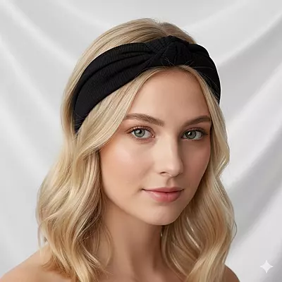 Chic Black Knotted Headband - Textured Fabric Hair Accessory