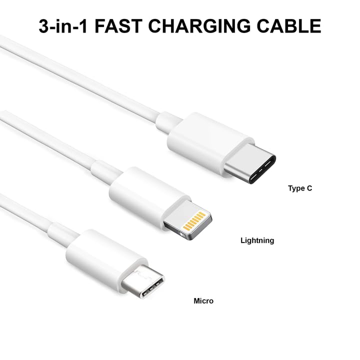 3 IN 1 Data Cable Compatible with Power Bank, Charger, Smartphone (White) 3 IN 1 Data Cable Compatible with Power Bank, Charger, Smartphone (White)