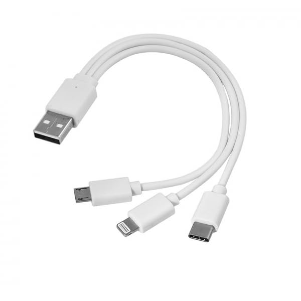 3 IN 1 Data Cable Compatible with Power Bank, Charger, Smartphone (White) 3 IN 1 Data Cable Compatible with Power Bank, Charger, Smartphone (White)