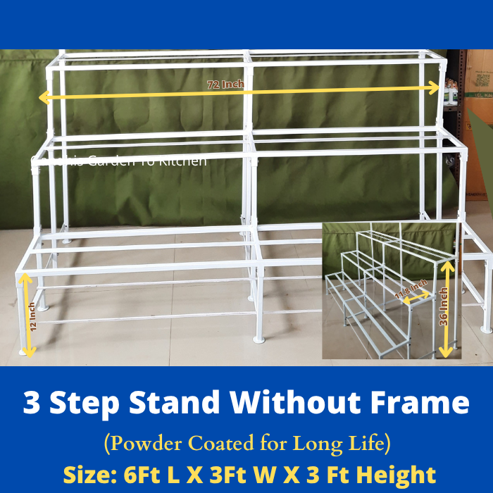 6 Feet Three-Step Detachable Steel Garden Stand 72 × 36 × 36 Inches – With or Without Back Frame