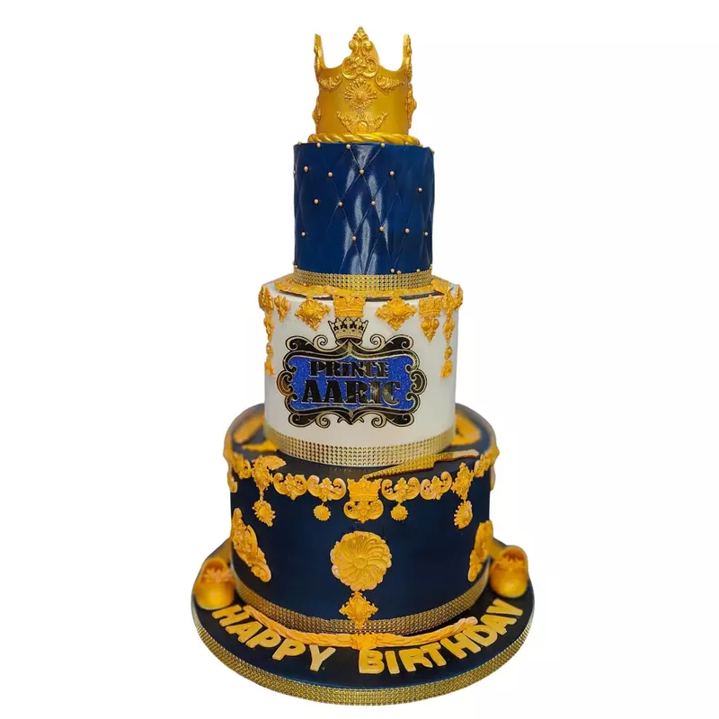 3 Tier Royal Prince With Crown White Blue Theme