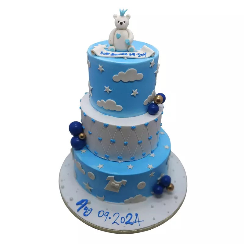 3 Tier Teddy Bear White And Blue Theme