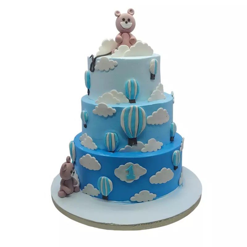 3 Tier White And Blue Cloud And Parachute Theme